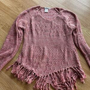 American Rag Pink V-Neck Fringed Sweater
